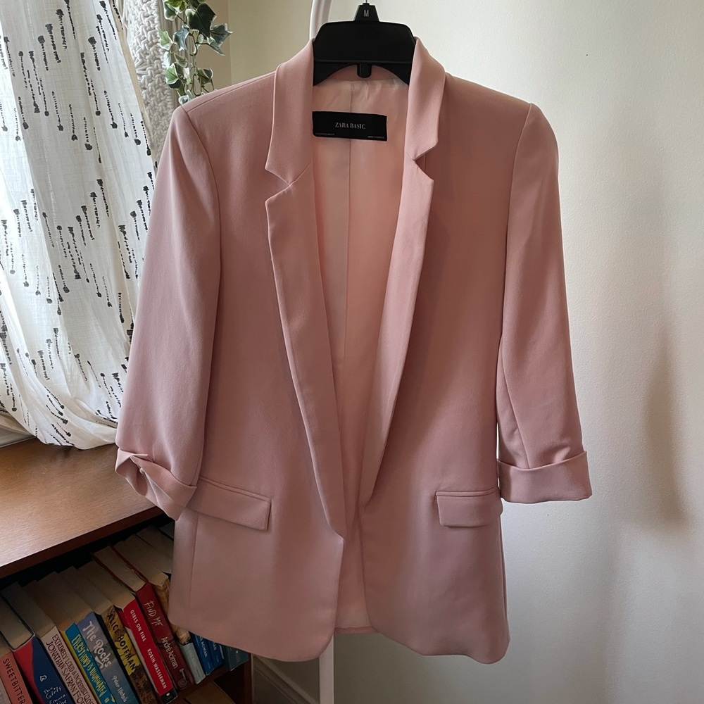 Zara XS light pink blazer pearl buttons NWOT